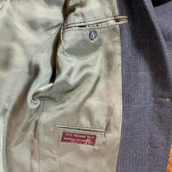 C&R Clothiers Vintage 100% worsted wool gray plaid tailored blazer jacket 40S - Picture 8 of 14